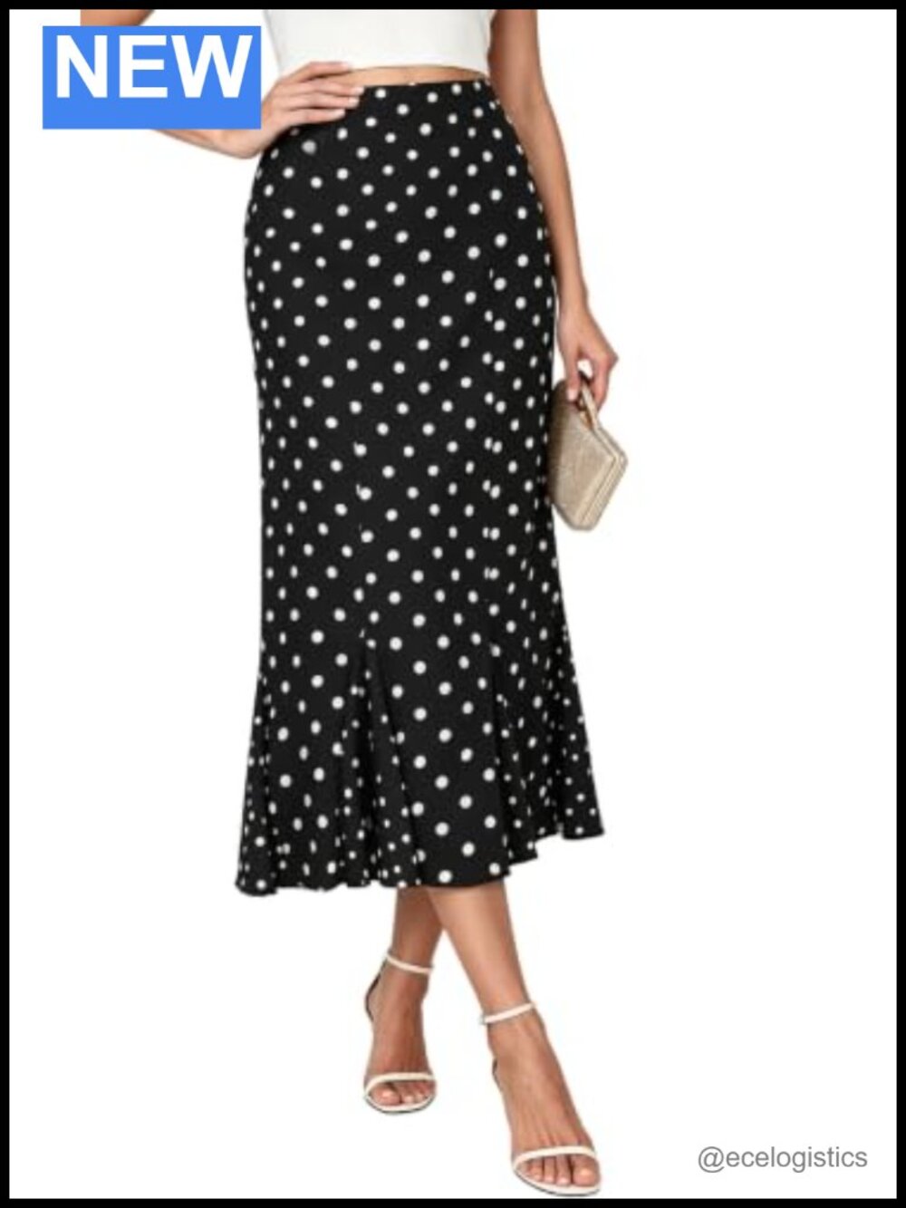 Women's Satin Polka Dot Midi Skirt, Ruffle Mermaid Long Skirt